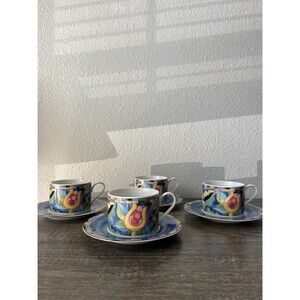 Vintage Mosaic Cup and Saucer Set: Multi-Colored Coffee Mug